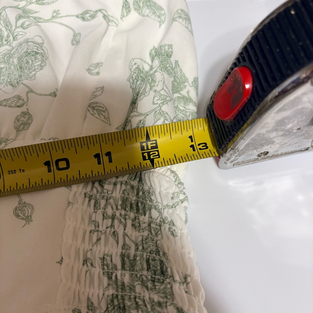 Ivory green floral ruffle trim midi dress with a floral print, smocked waist, - Picture 8 of 10